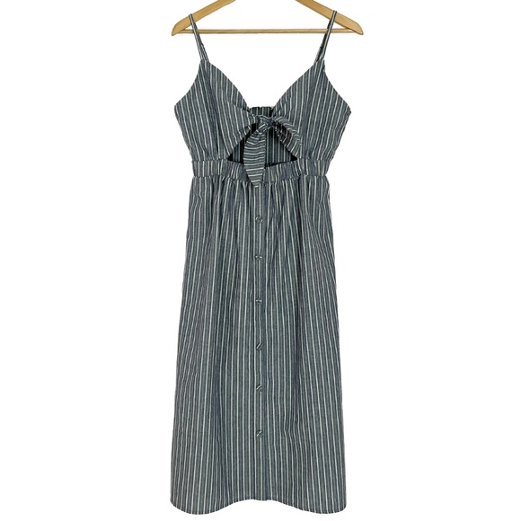 100% Cotton Striped Cut-Out Midi Dress - Picture 2 of 14